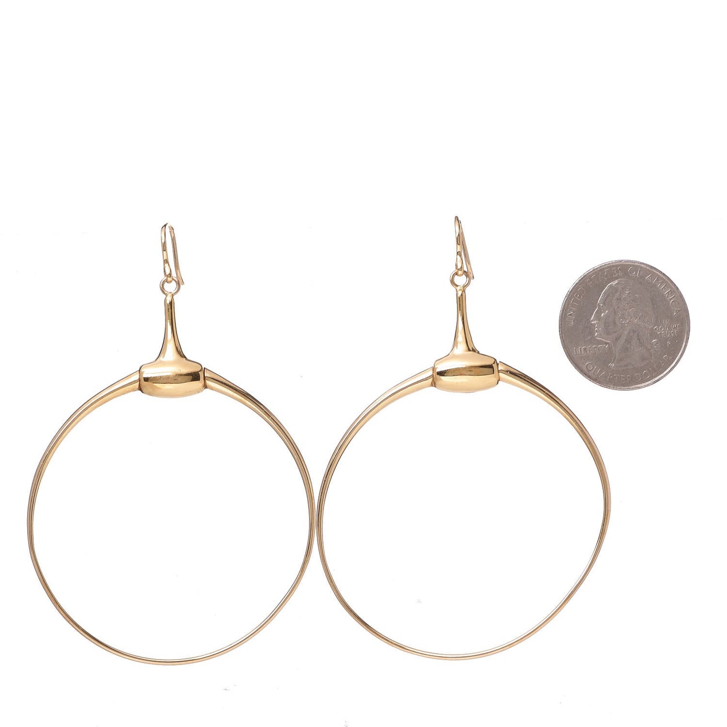 18K Yellow Gold Horsebit Drop Hoop Earrings