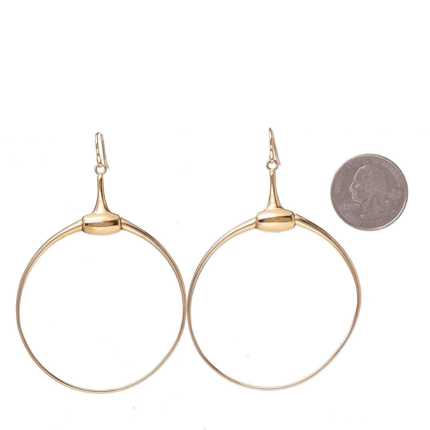 Gucci 18K Yellow Gold Horsebit Drop Hoop Earrings 2 of 7