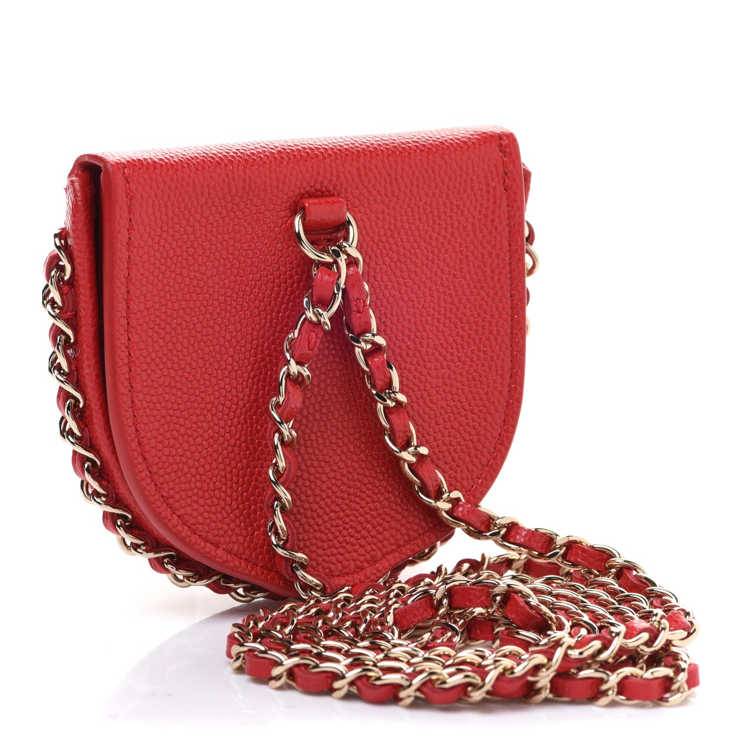 Chanel Caviar Quilted Tray Coin Purse With Chain Red 2 of 9