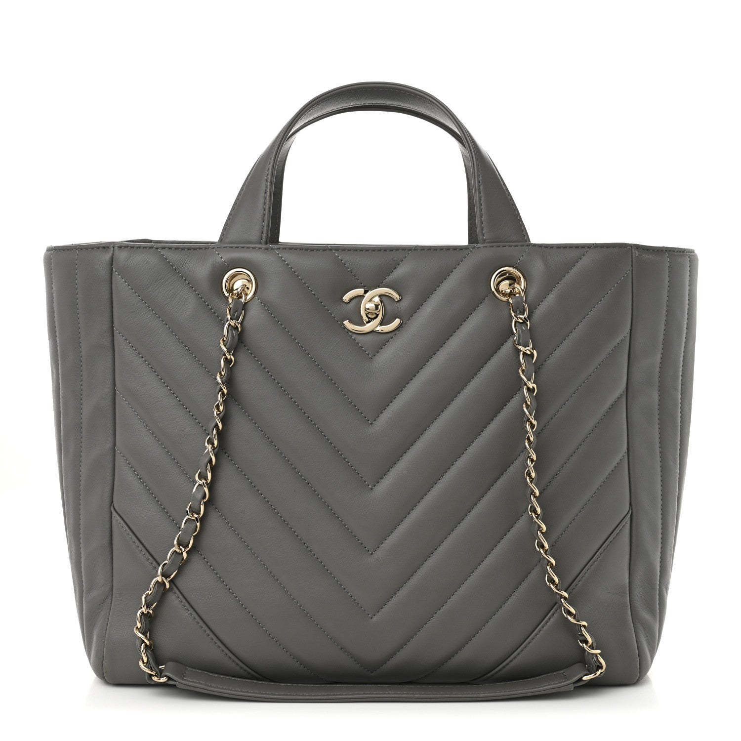 Chanel Calfskin Chevron Quilted Statement Shopping Tote Grey 1 of 11