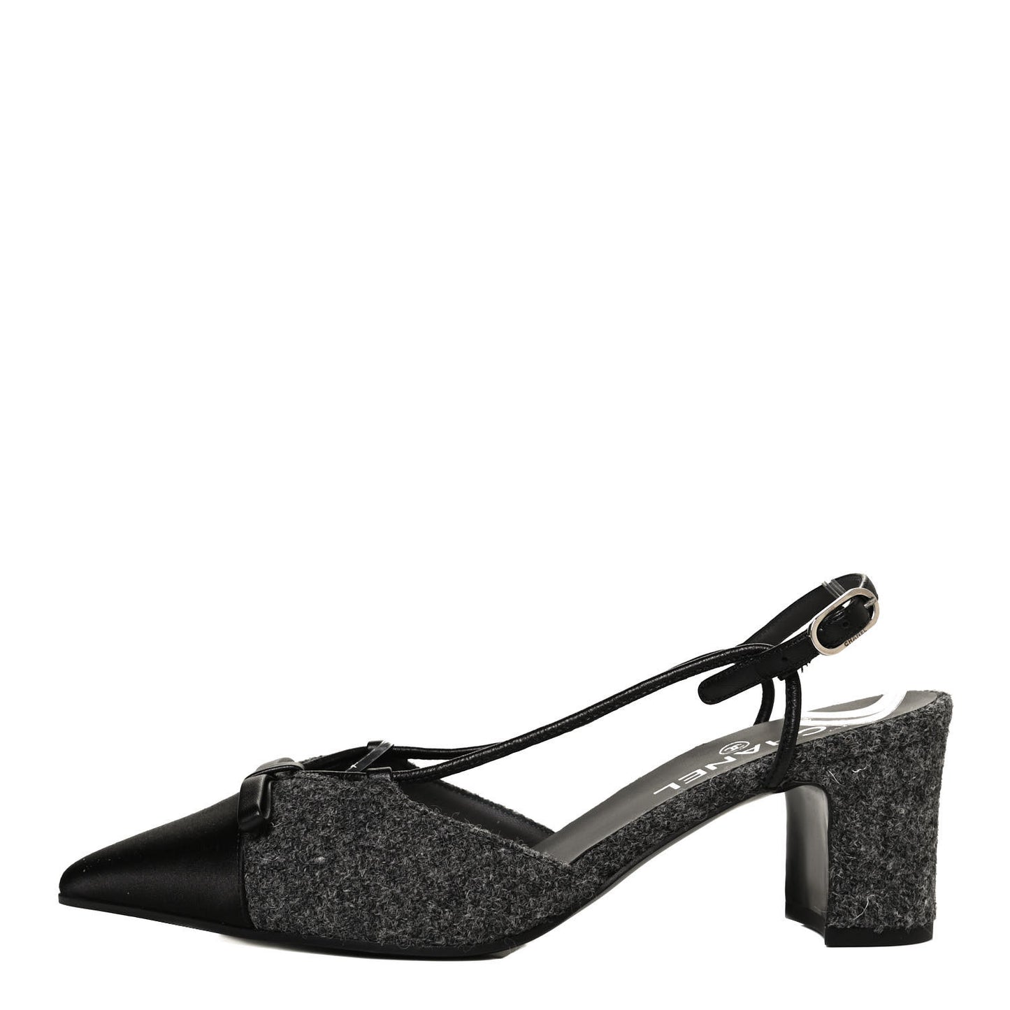 Tweed Satin Slingback Cap Toe Bow Pumps 39.5 Grey Black