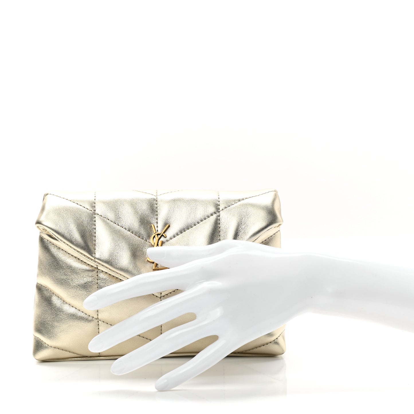 Metallic Lambskin Monogram Loulou Puffer Pouch Clutch Gold
