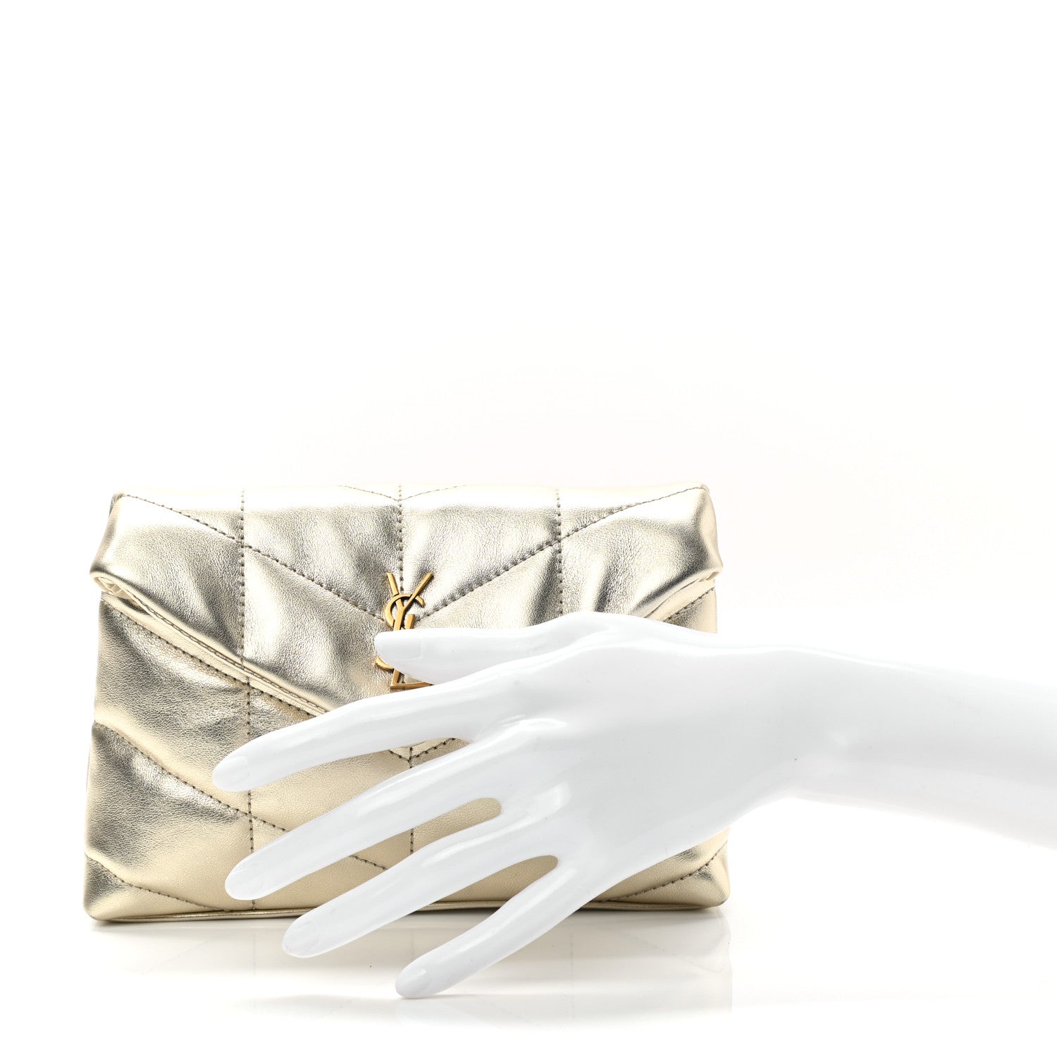 Saint Laurent Metallic Lambskin Monogram Loulou Puffer Pouch Clutch Gold 2 of 9
