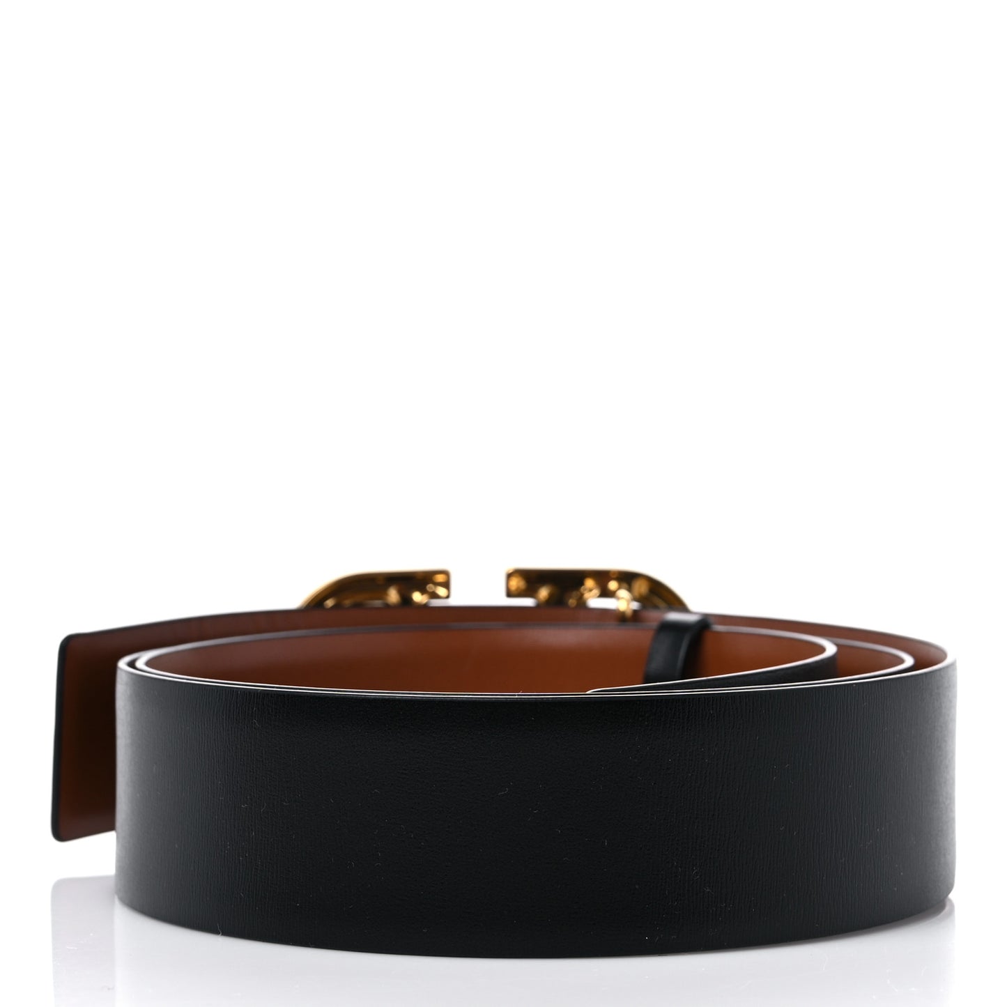 Glossy Calfskin VLogo Reversible 40mm Belt 95 38 Saddle Brown Black