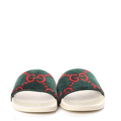 Gucci Velvet GG Monogram Slide Sandals 35 Green Red 2 of 6
