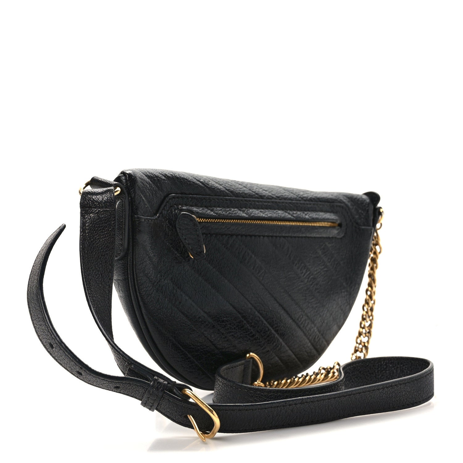 Balenciaga Shiny Goatskin Allover Logo Embossed XXS Souvenir Belt Bag Black 3 of 10