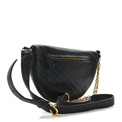 Balenciaga Shiny Goatskin Allover Logo Embossed XXS Souvenir Belt Bag Black 3 of 10