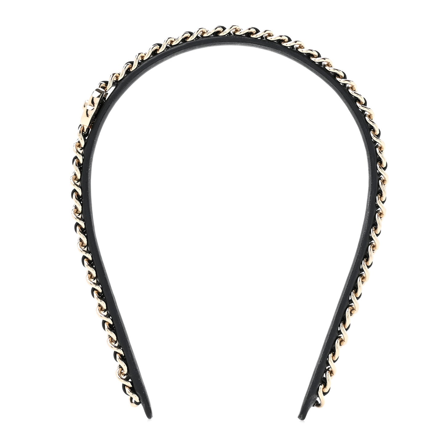 Metal Lambskin CC Turnlock Chain Headband Gold Black