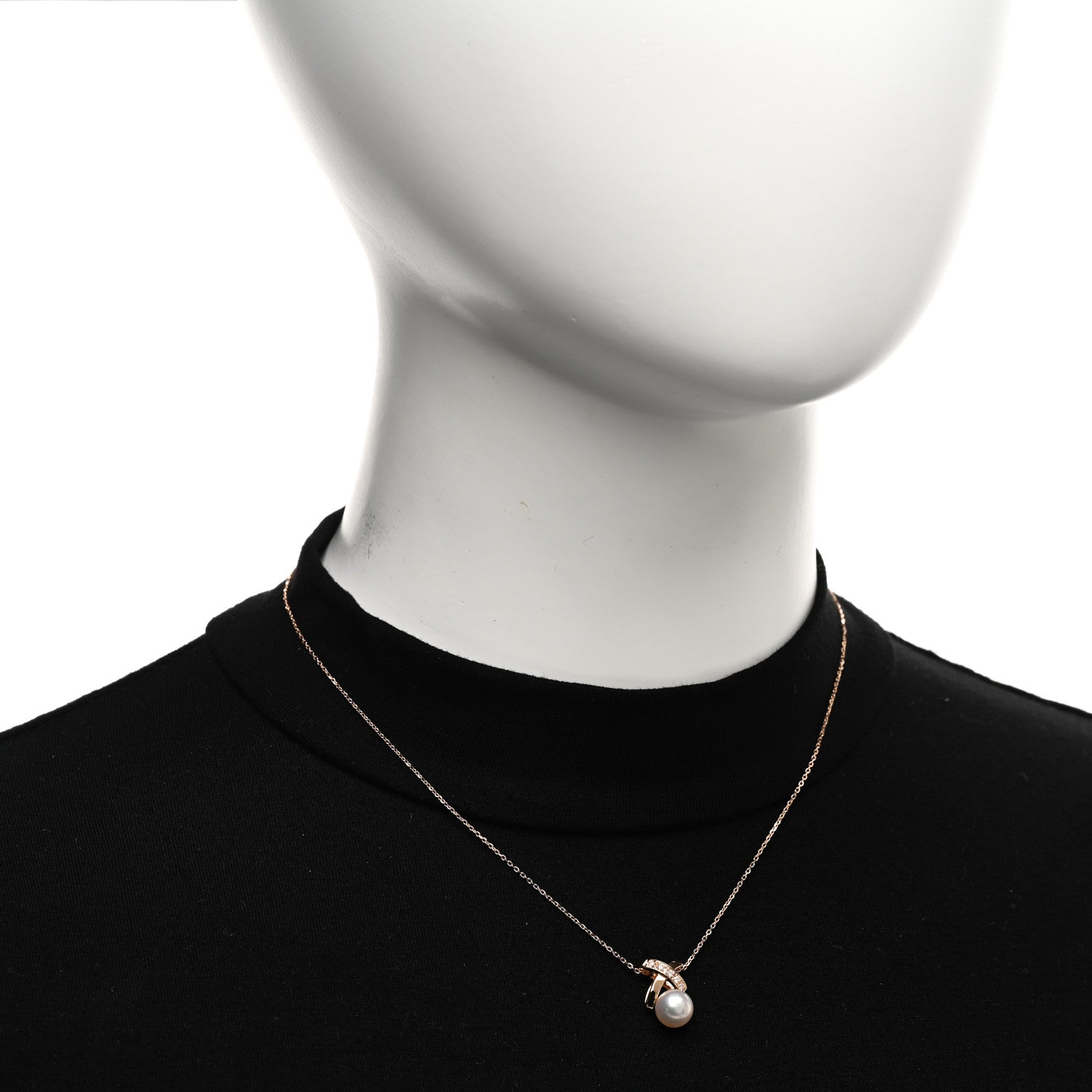 Mikimoto 18K Rose Gold Diamond Akoya Pearl X Pendant Necklace 2 of 5