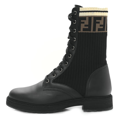 Fendi Calfskin Stretch Fabric Rockoko Biker Boots 41 Tobacco Black Marino 1 of 6