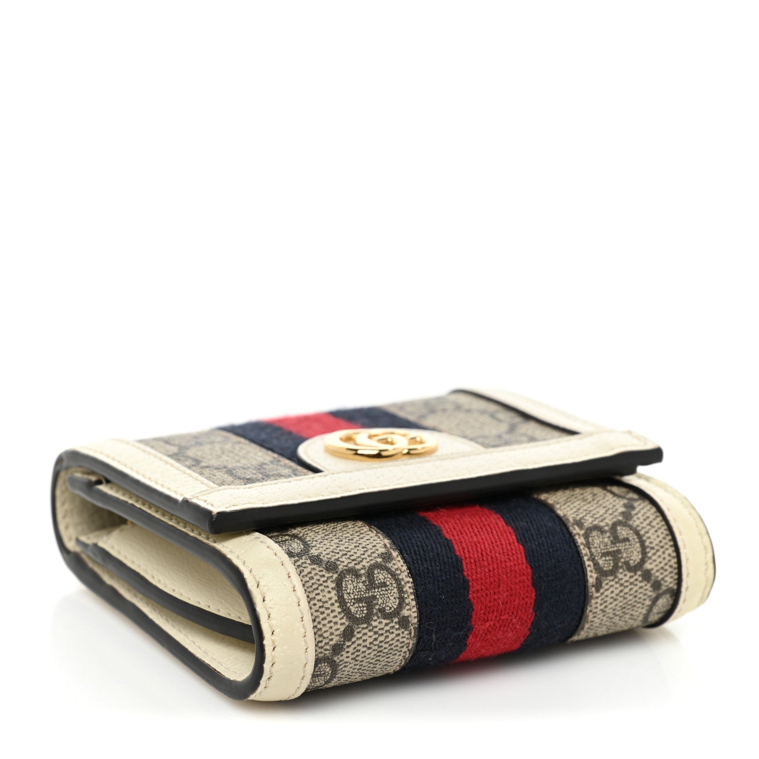 Gucci GG Supreme Monogram Textured Calfskin Web Ophidia Card Case Wallet Beige Ebony Mystic White 4 of 12