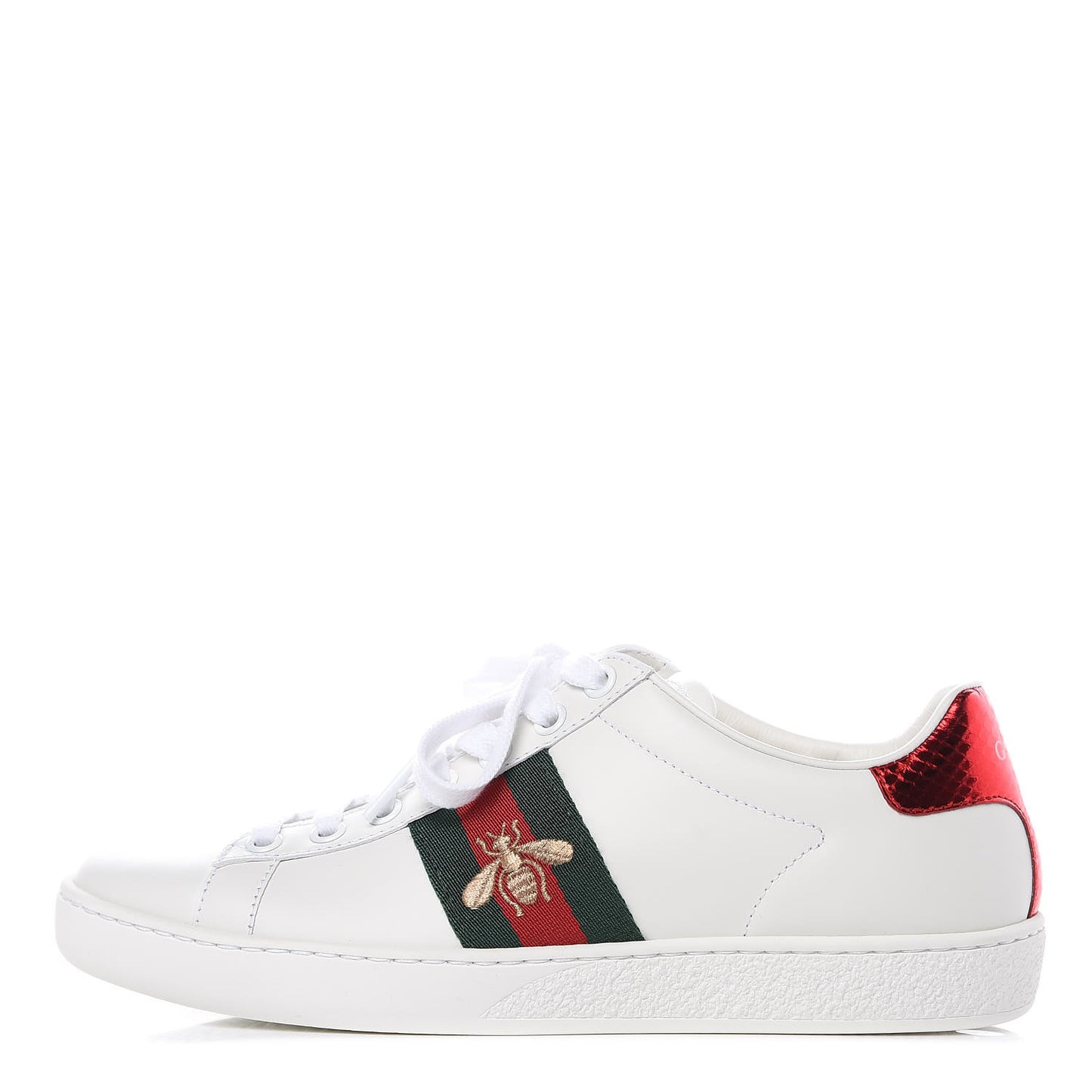Calfskin Ayers Bee Embroidered Womens Ace Sneakers 36 White Green