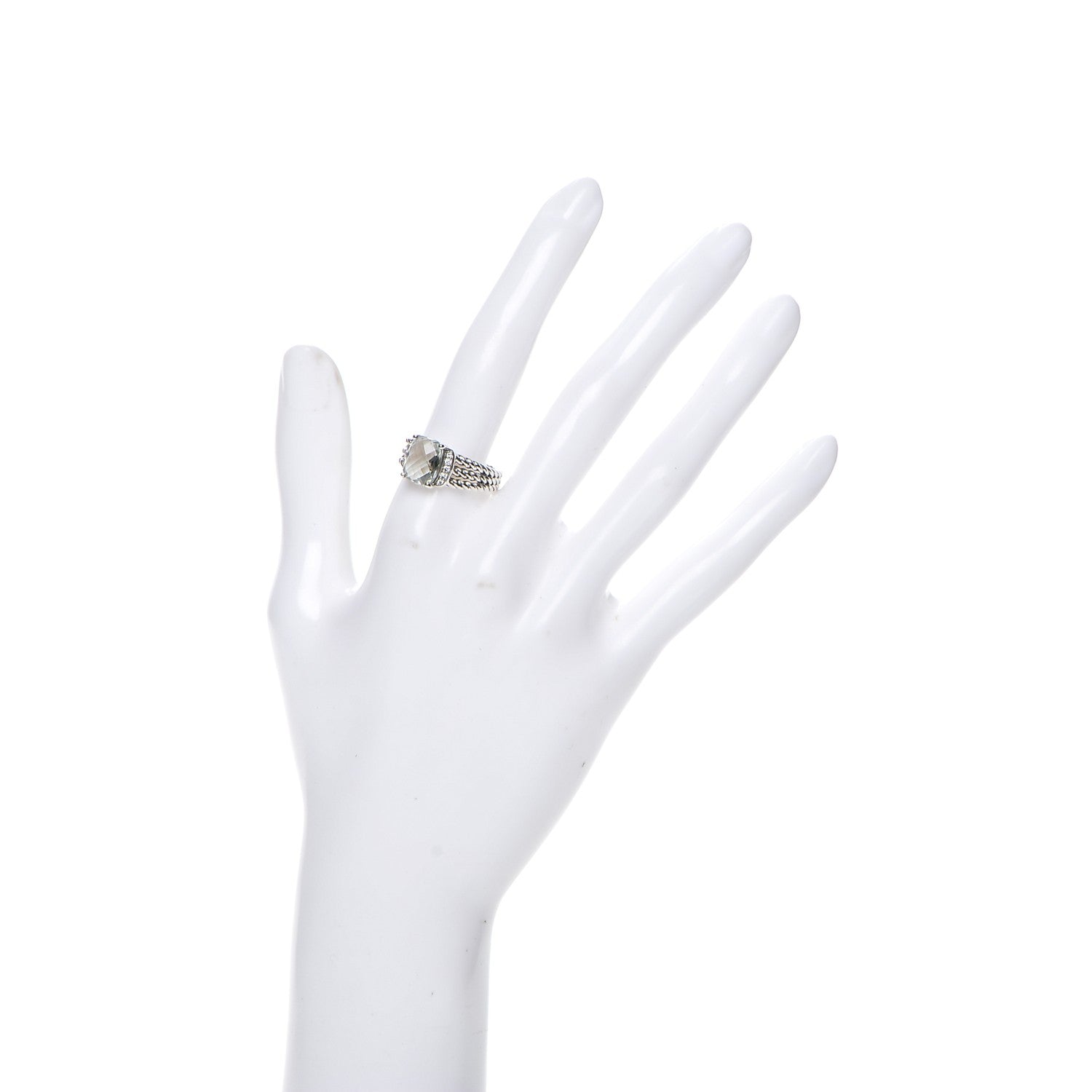 David Yurman Sterling Silver Diamond Prasiolite 10mm Petite Wheaton Ring 57 8 2 of 5