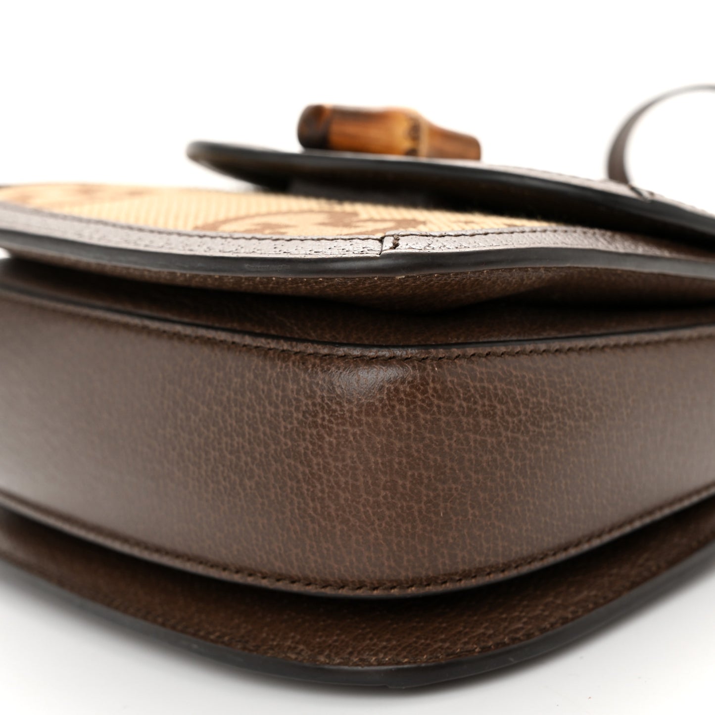 Monogram Jumbo GG Textured Dollar Calfskin Web Mini Bamboo 1947 Top Handle Bag Camel Ebony New Acero