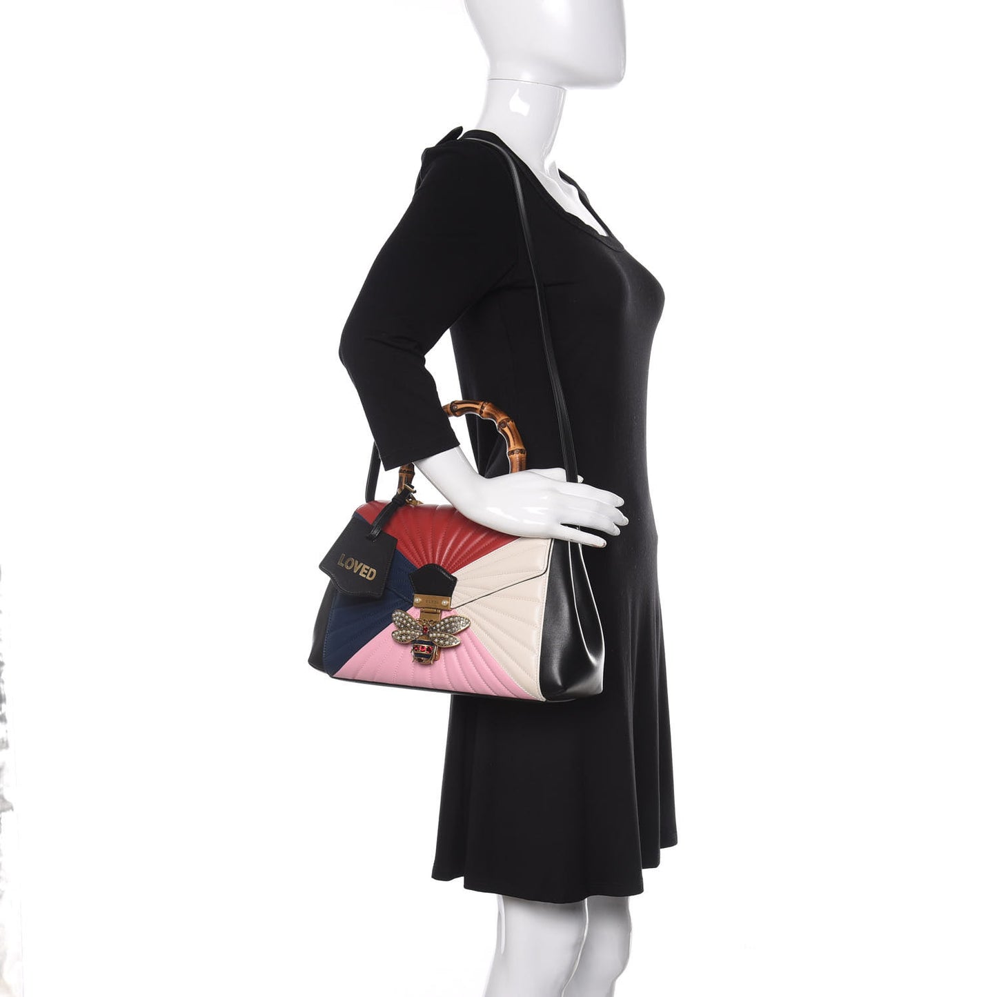 Calfskin Bamboo Trapuntata Queen Margaret Top Handle Bag Blue Agata Hibiscus Red Mystic White Sugar Pink