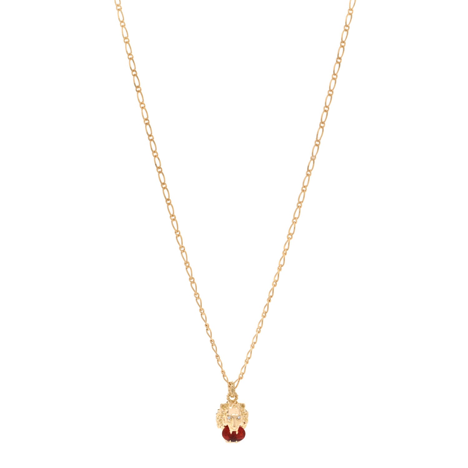 Gucci 18K Yellow Gold Diamond Fire Opal Lion Head Necklace 1 of 4