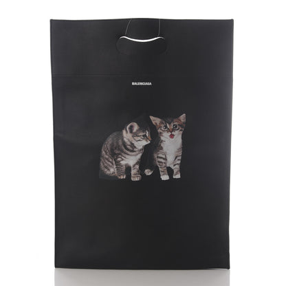Balenciaga Calfskin Printed Kitten Plastic Bag Shopper S Black 2 of 8