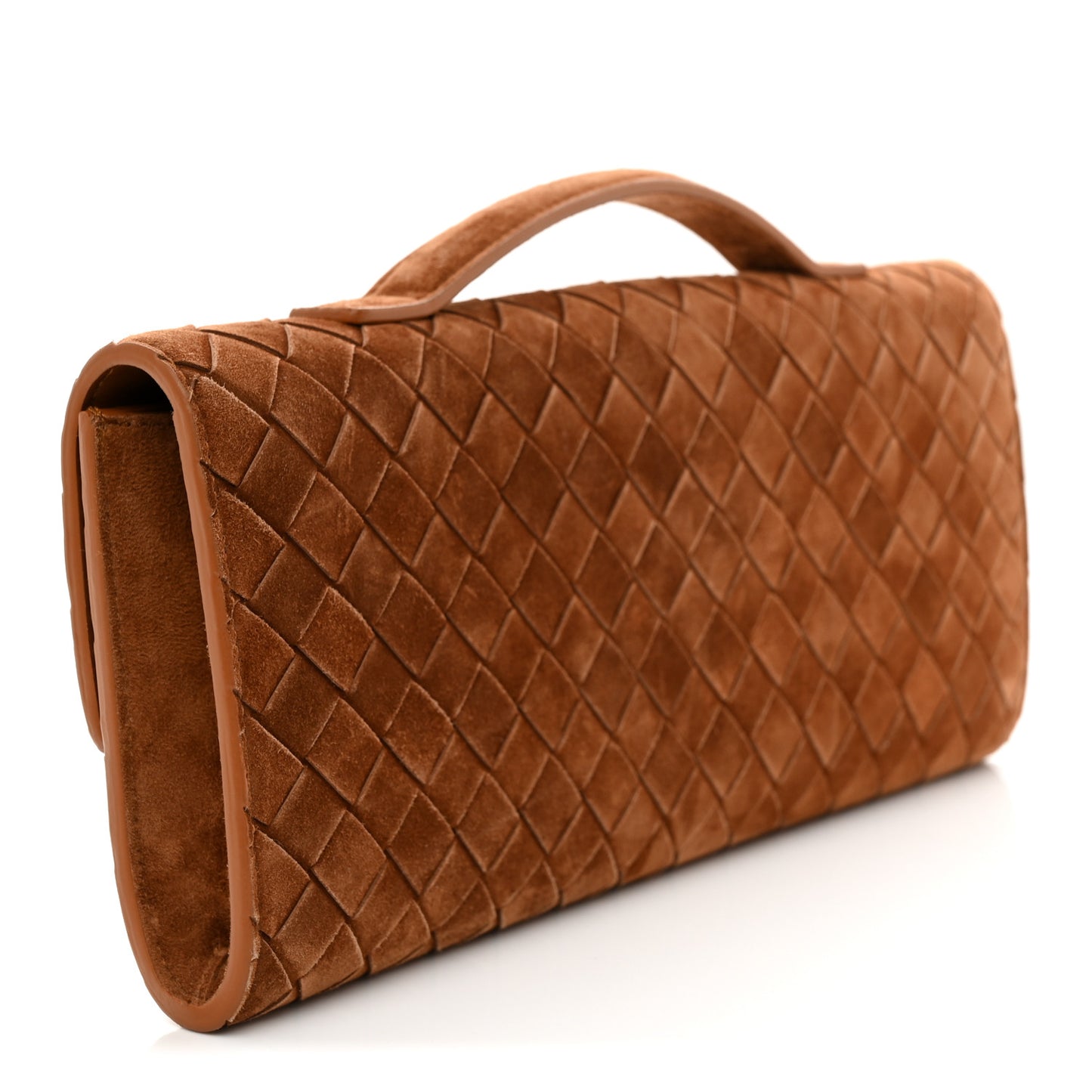 Suede Intrecciato Long Andiamo Top Handle Clutch Amber