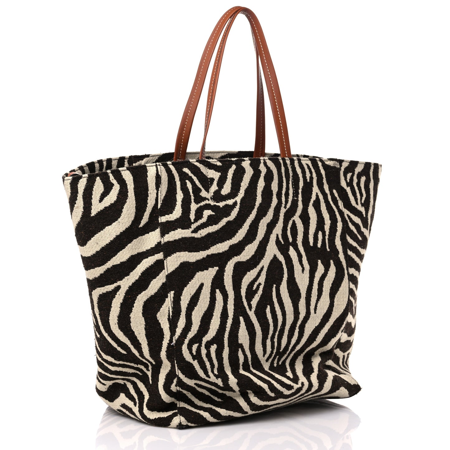 Canvas Zebra Embroidered Large Phantom Cabas Tan