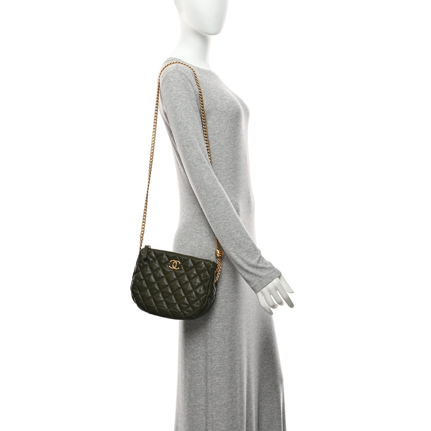 Lambskin Quilted Pillow Crush Chain Hobo Khaki