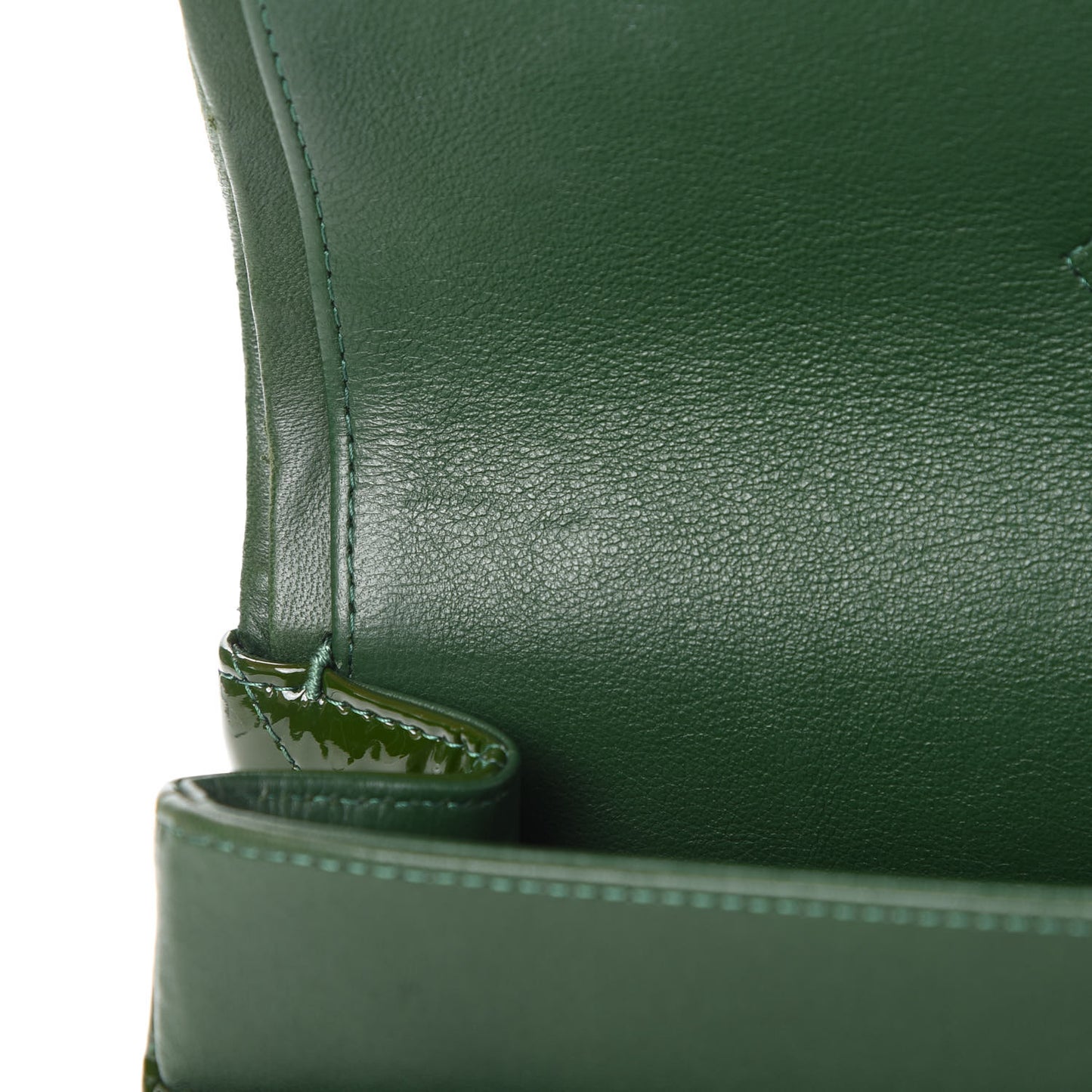Patent Calfskin Quilted Jumbo Double Flap Green