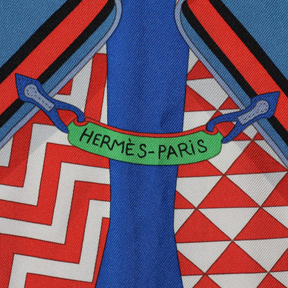 Hermes Silk Bouquets Sellier Scarf 90 Bleu Royal Rouge 3 of 6