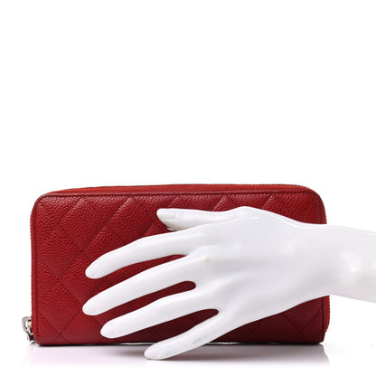 Chanel Caviar Quilted Large Gusset Zip Around Wallet Red 2 of 9