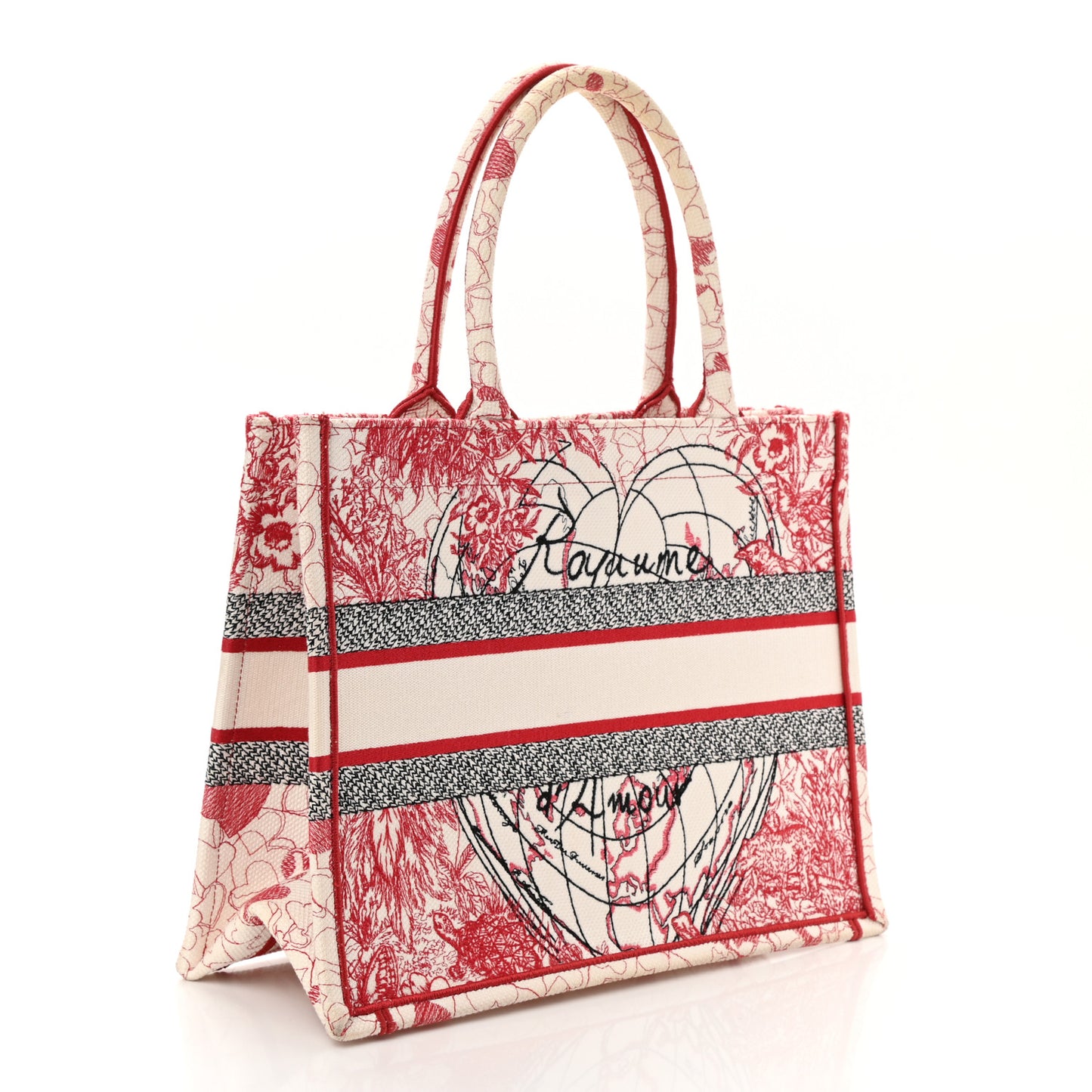 Canvas Embroidered Medium Dioramour D-Royaume Book Tote Red Multicolor