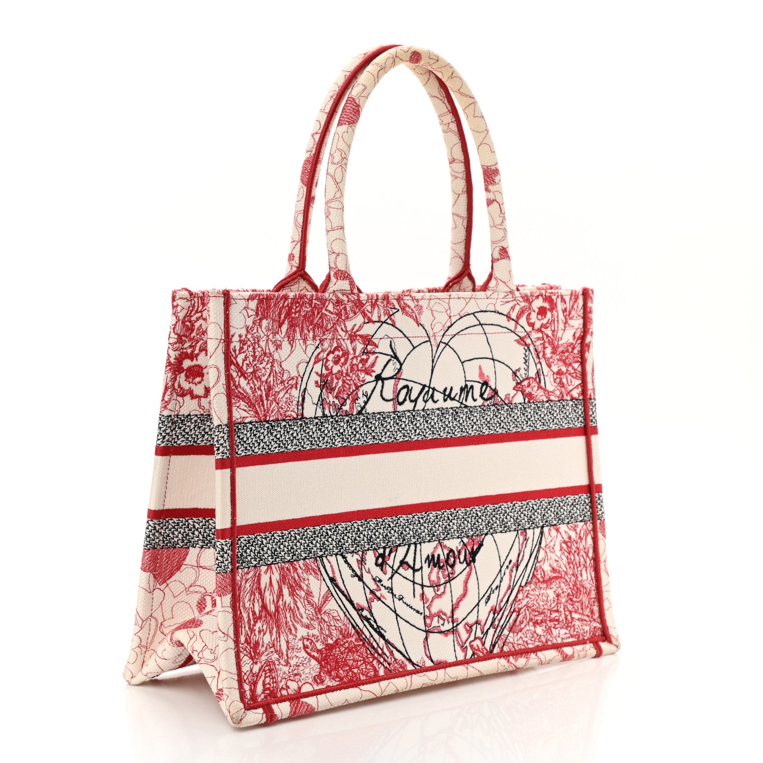 Christian Dior Canvas Embroidered Medium Dioramour D-Royaume Book Tote Red Multicolor 3 of 10