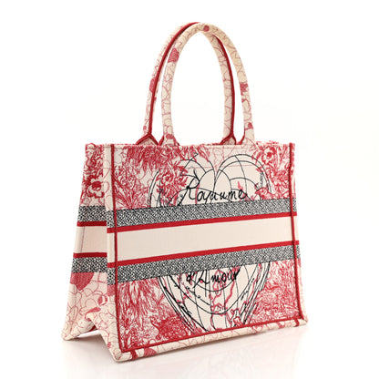 Christian Dior Canvas Embroidered Medium Dioramour D-Royaume Book Tote Red Multicolor 3 of 10