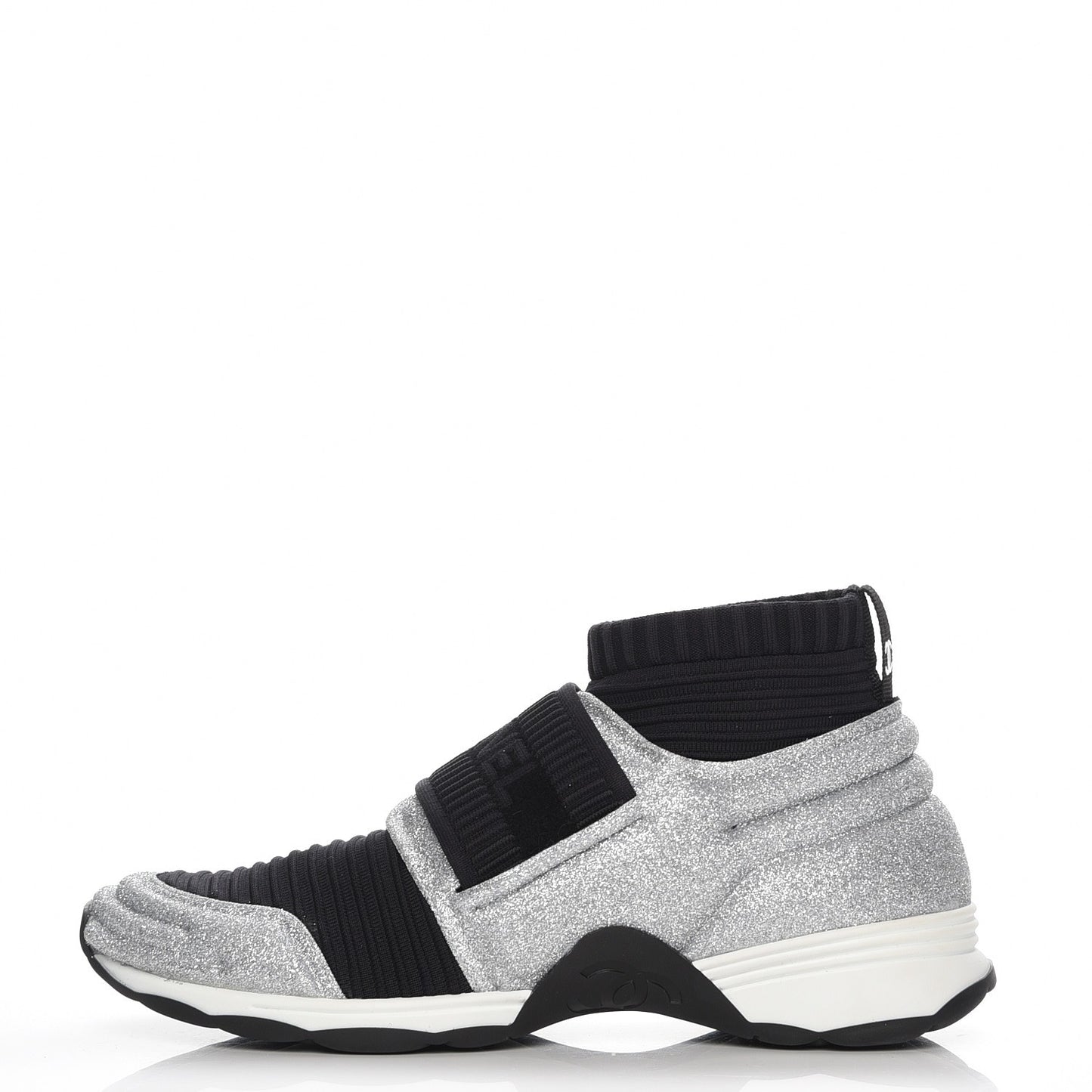 Glitter Stretch Trainers 37.5 Black Silver