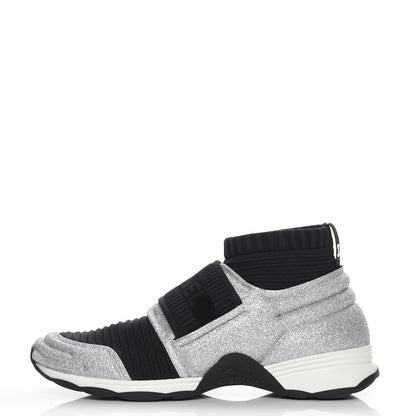 Chanel Glitter Stretch Trainers 37.5 Black Silver 1 of 9