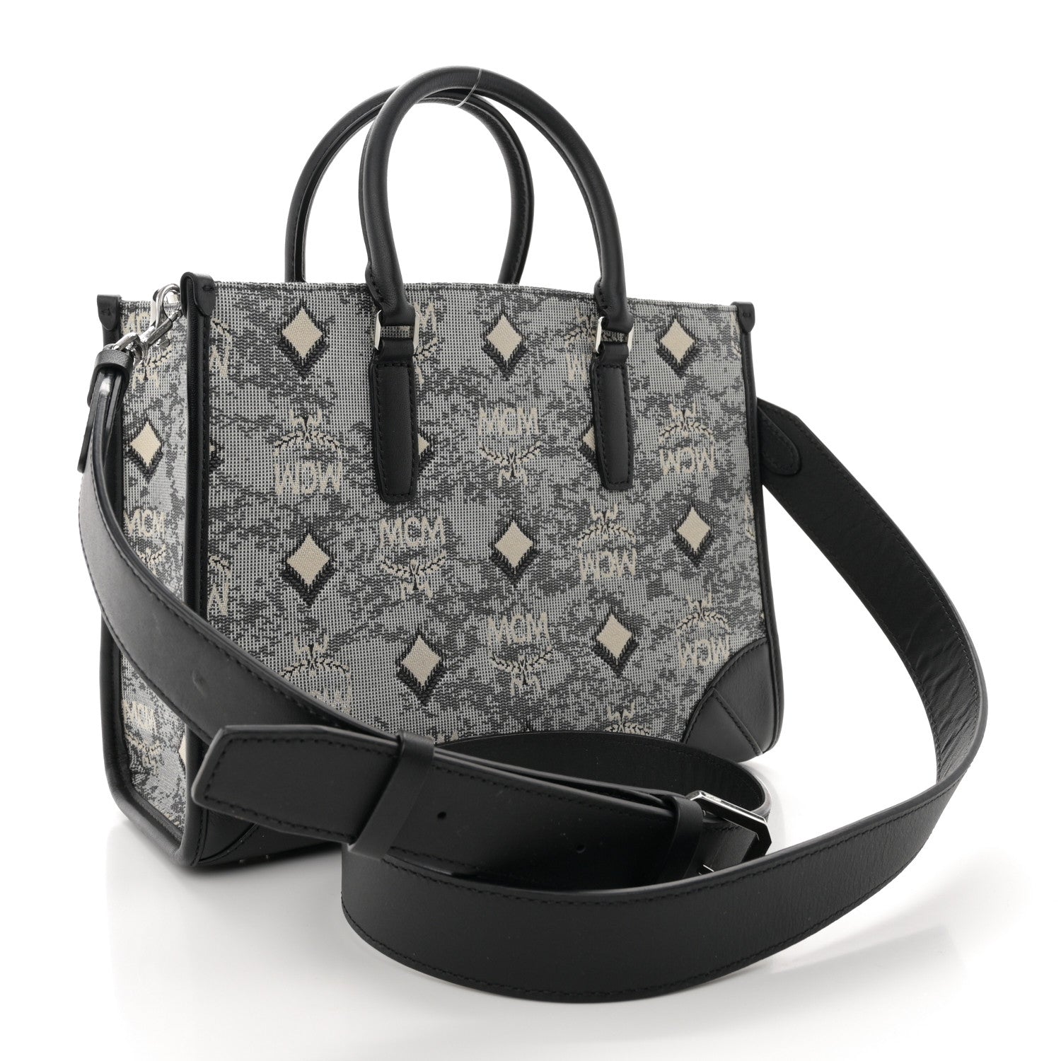 MCM Vintage Jacquard Monogram Small Munchen Tote Grey 3 of 13