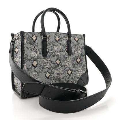 MCM Vintage Jacquard Monogram Small Munchen Tote Grey 3 of 13