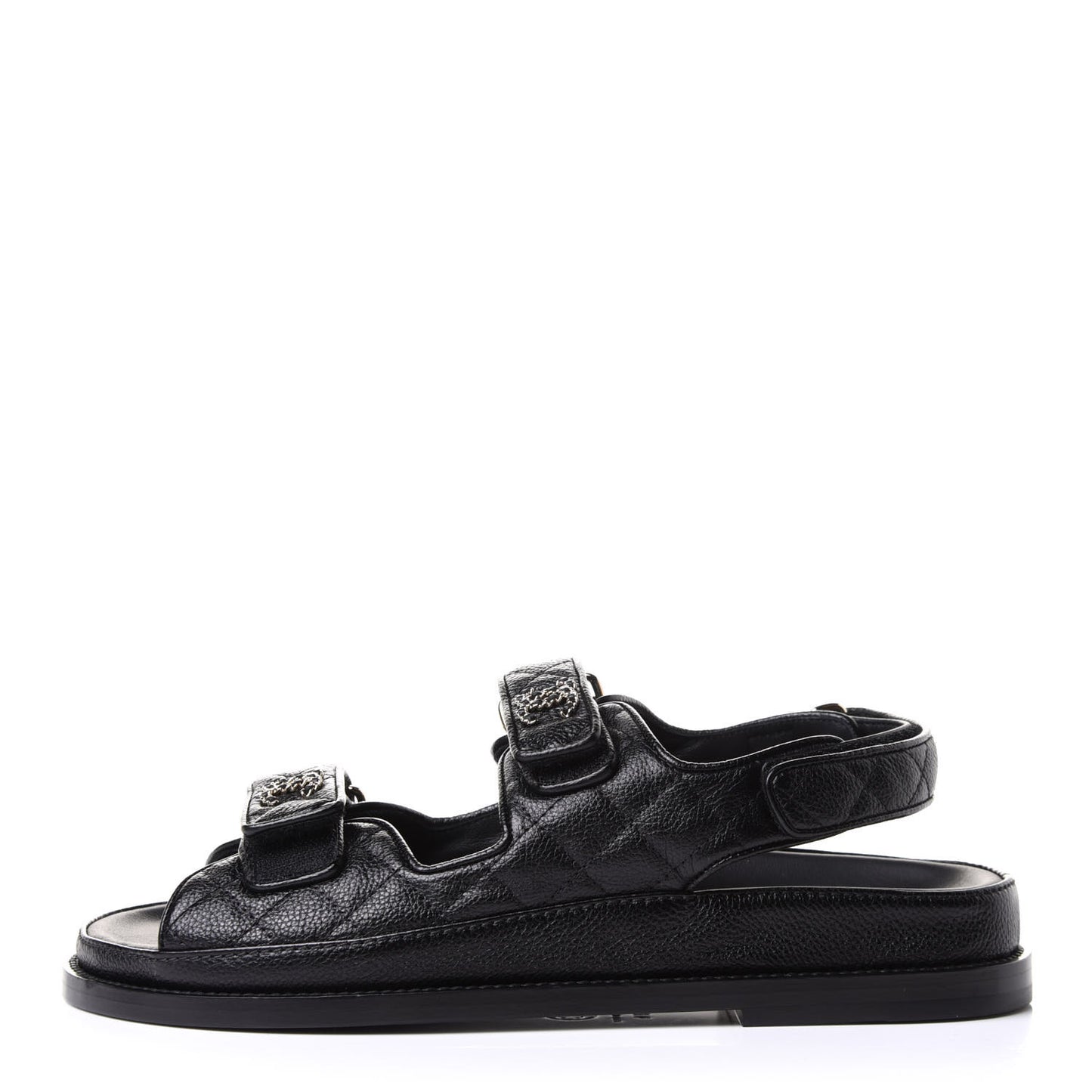 Grained Calfskin Velcro Dad Sandals 38.5 Black