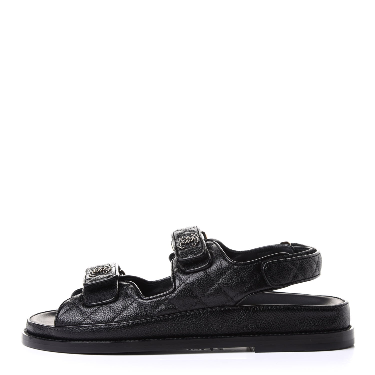 Chanel Grained Calfskin Velcro Dad Sandals 38.5 Black 1 of 10