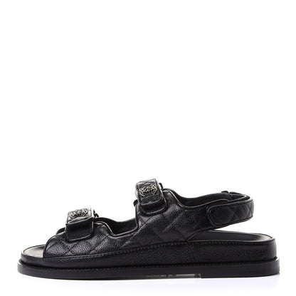 Chanel Grained Calfskin Velcro Dad Sandals 38.5 Black 1 of 10