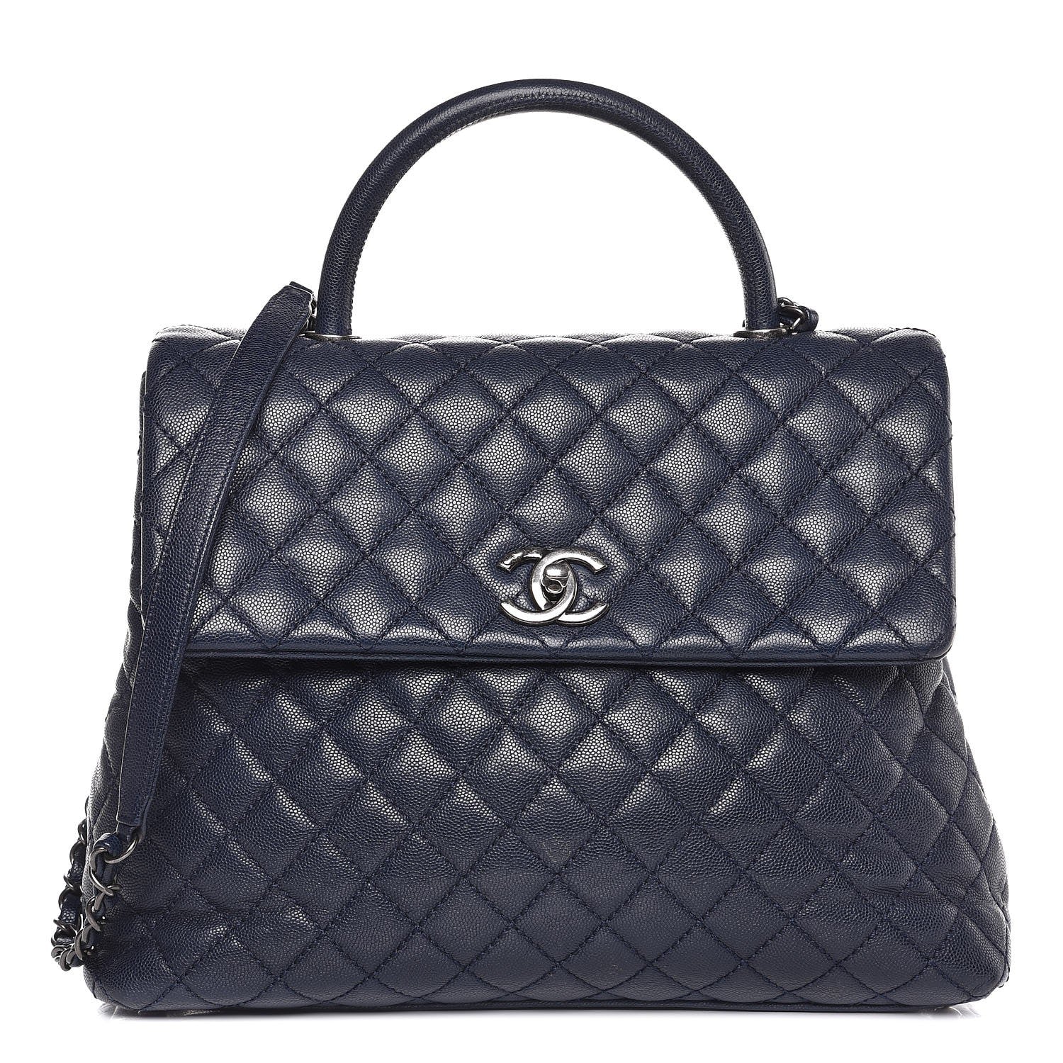Chanel Caviar Quilted Large Coco Handle Flap Navy Blue 1 of 7