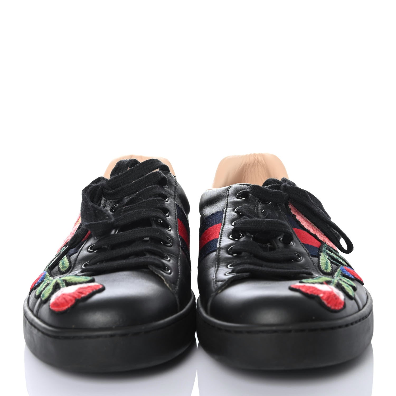 Gucci Calfskin Web Floral Embroidered Mens Ace Sneakers 8 Black 2 of 4