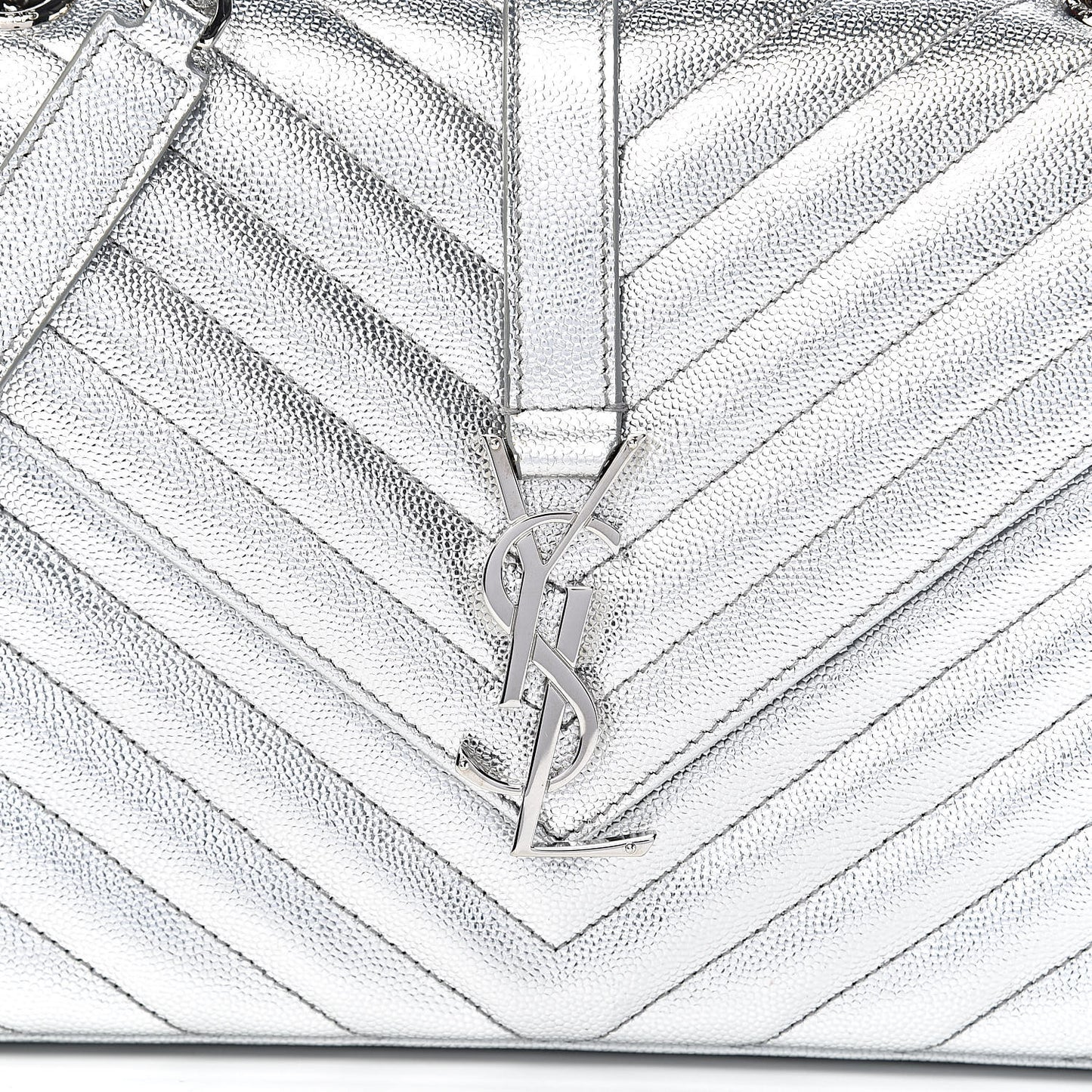 Metallic Grain De Poudre Matelasse Chevron Medium Monogram Satchel Silver