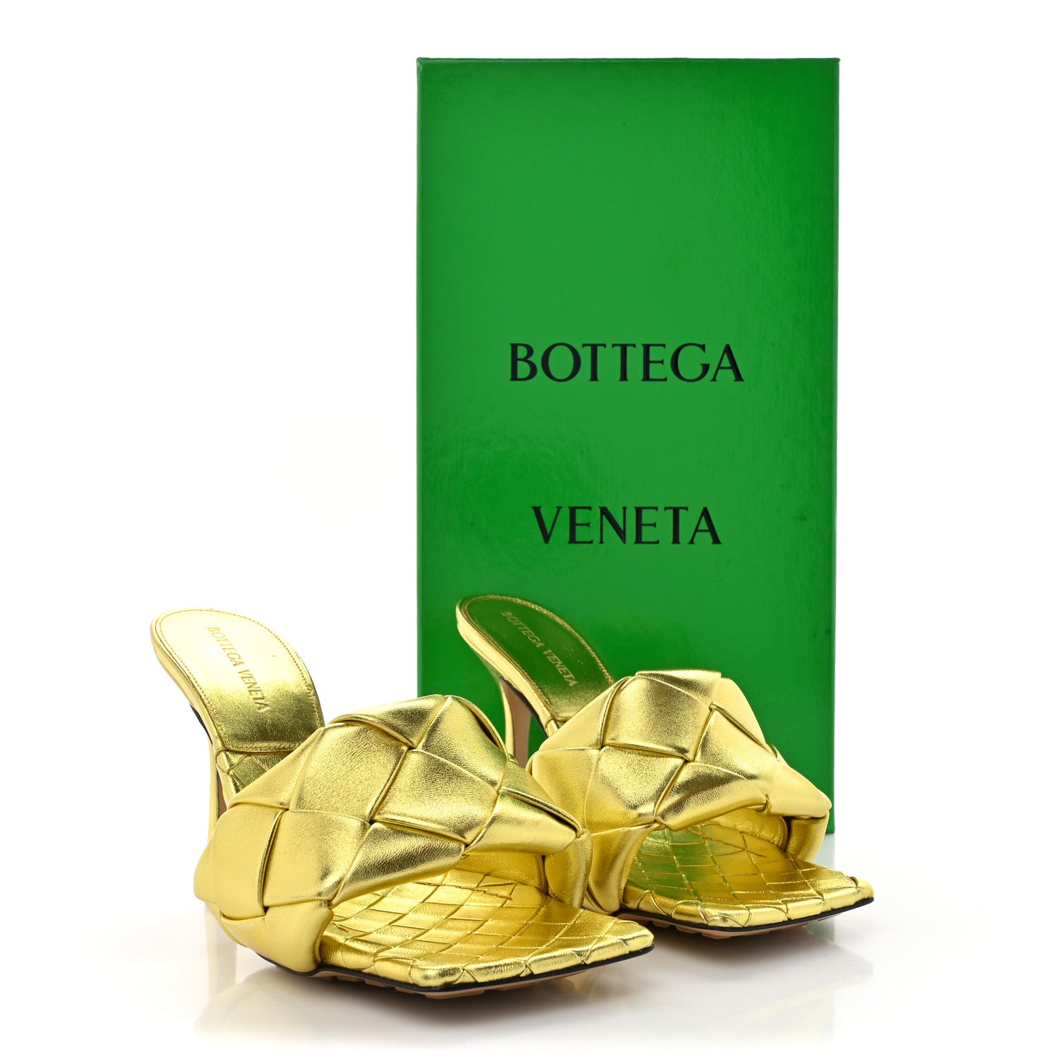 Bottega Veneta Metallic Nappa Maxi Reflection Weave Lido 90mm Mule Sandals 38 Gold 8 of 8