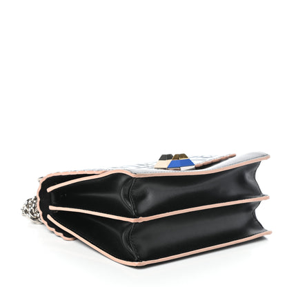 Fendi Vitello Liberty Fun Fair Embossed Scalloped Small Kan I Shoulder Bag Black Multicolor 4 of 8