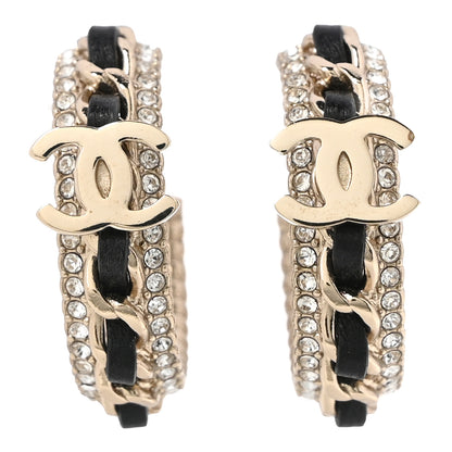 Chanel Lambskin Crystal Chain Chanel Strass CC Earrings Black Gold 1 of 5