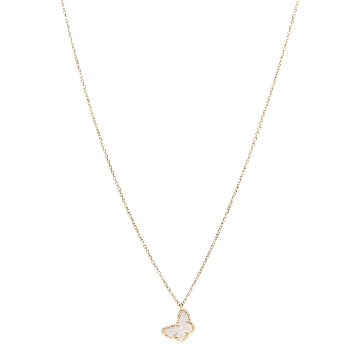 18K Yellow Gold Mother of Pearl Sweet Alhambra Butterfly Pendant Necklace
