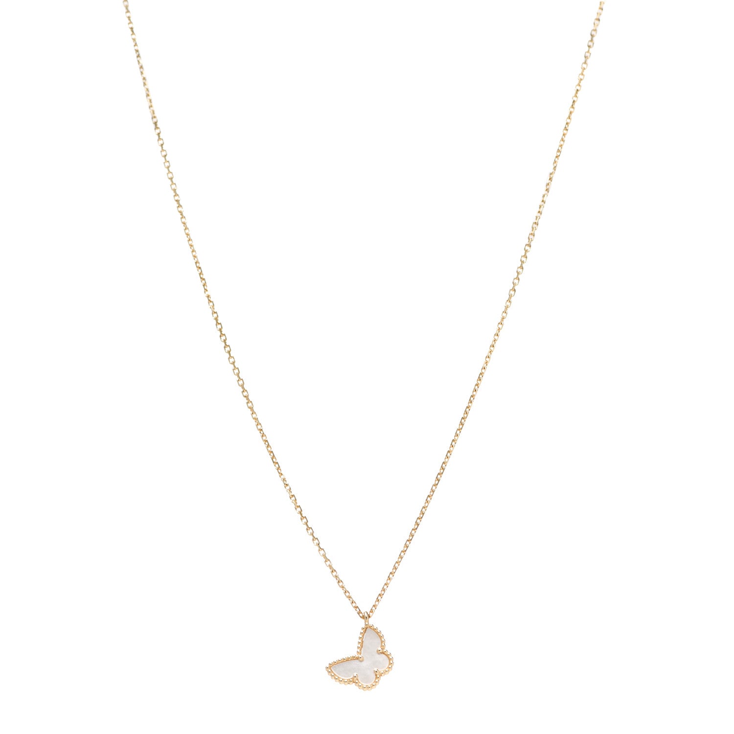 Van Cleef & Arpels 18K Yellow Gold Mother of Pearl Sweet Alhambra Butterfly Pendant Necklace 1 of 6