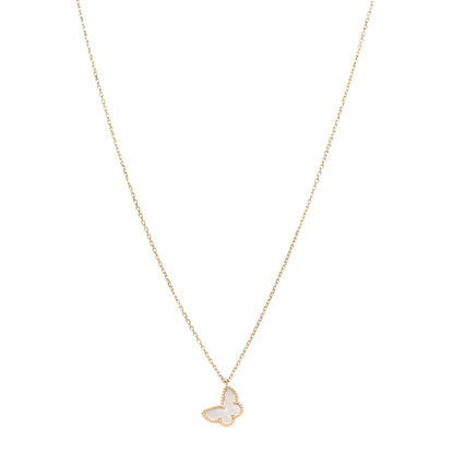 Van Cleef & Arpels 18K Yellow Gold Mother of Pearl Sweet Alhambra Butterfly Pendant Necklace 1 of 6