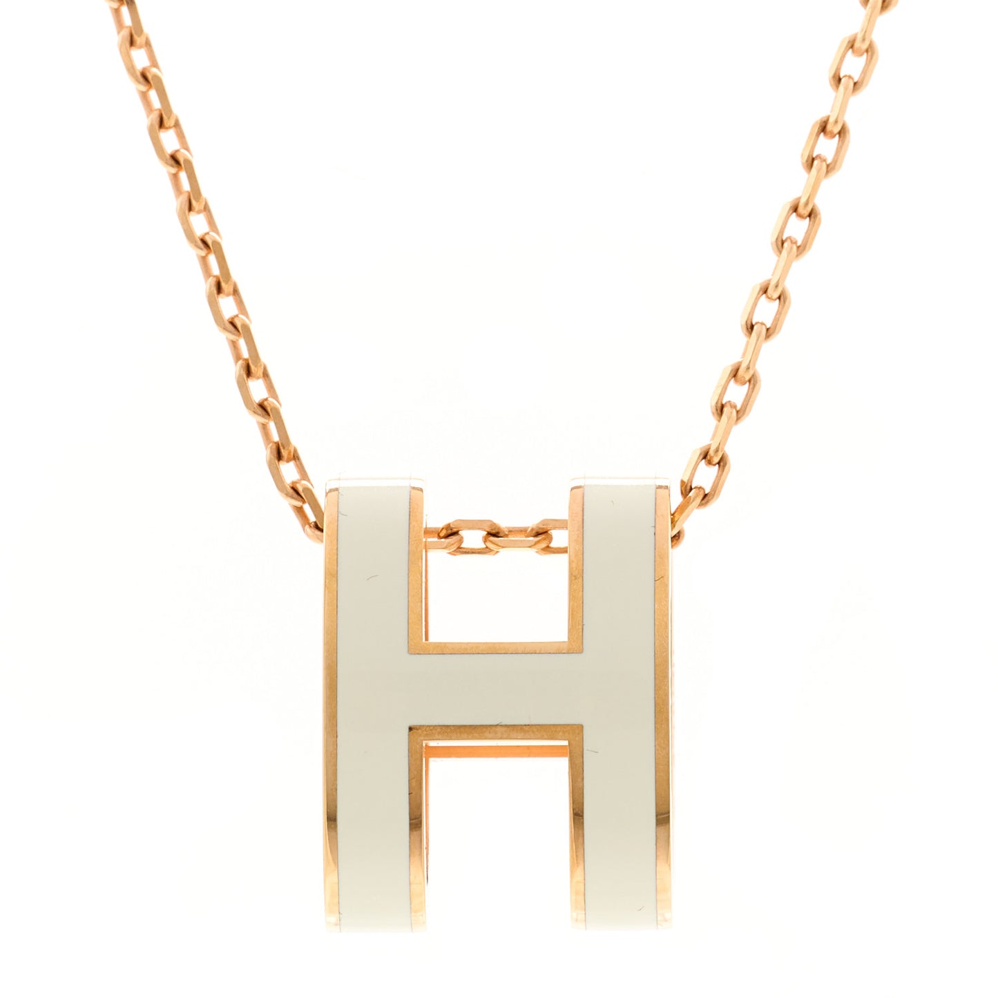 Lacquered Rose Gold Pop H Pendant Necklace White
