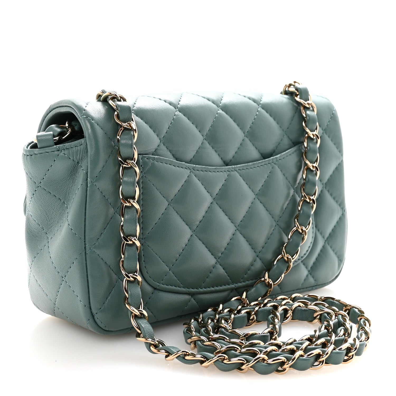 Chanel Lambskin Quilted Mini Rectangular Flap Green 1833131