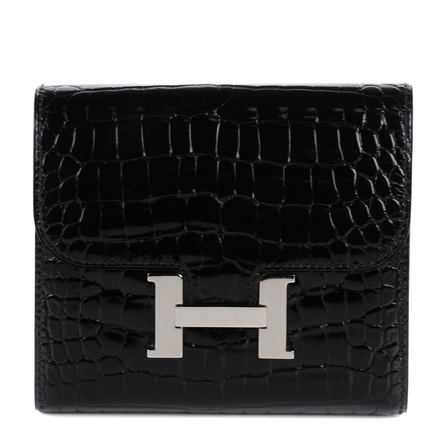 Shiny Alligator Constance Short Wallet Black