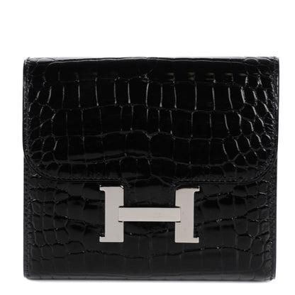 Hermes Shiny Alligator Constance Short Wallet Black 1 of 14